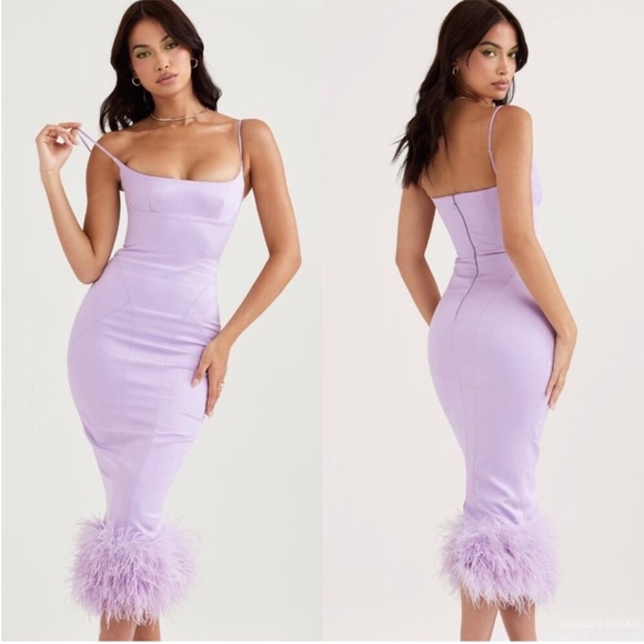 House of CB Dresses & Skirts - House of cb Helena lavender feather midi dress